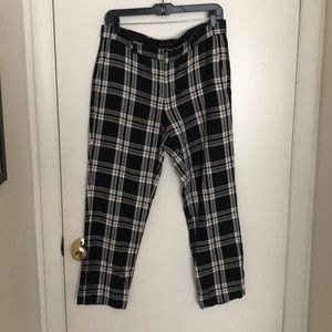 Black and white plaid crop dress pants